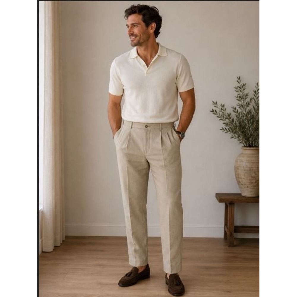 Dockers Premium D3 Classic Fit Pants‎ 40x30 Beige Pleated Linen Minimal Neutral